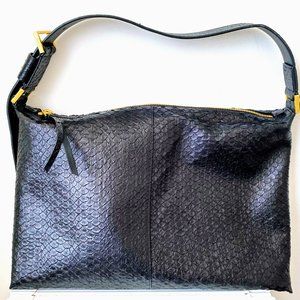 All Saints Edbury Black Python Leather Shoulder Bag